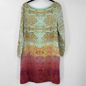 Maeve Anthropologie 100% Silk Cleome Paisley Shift Dress Mint Orange Small